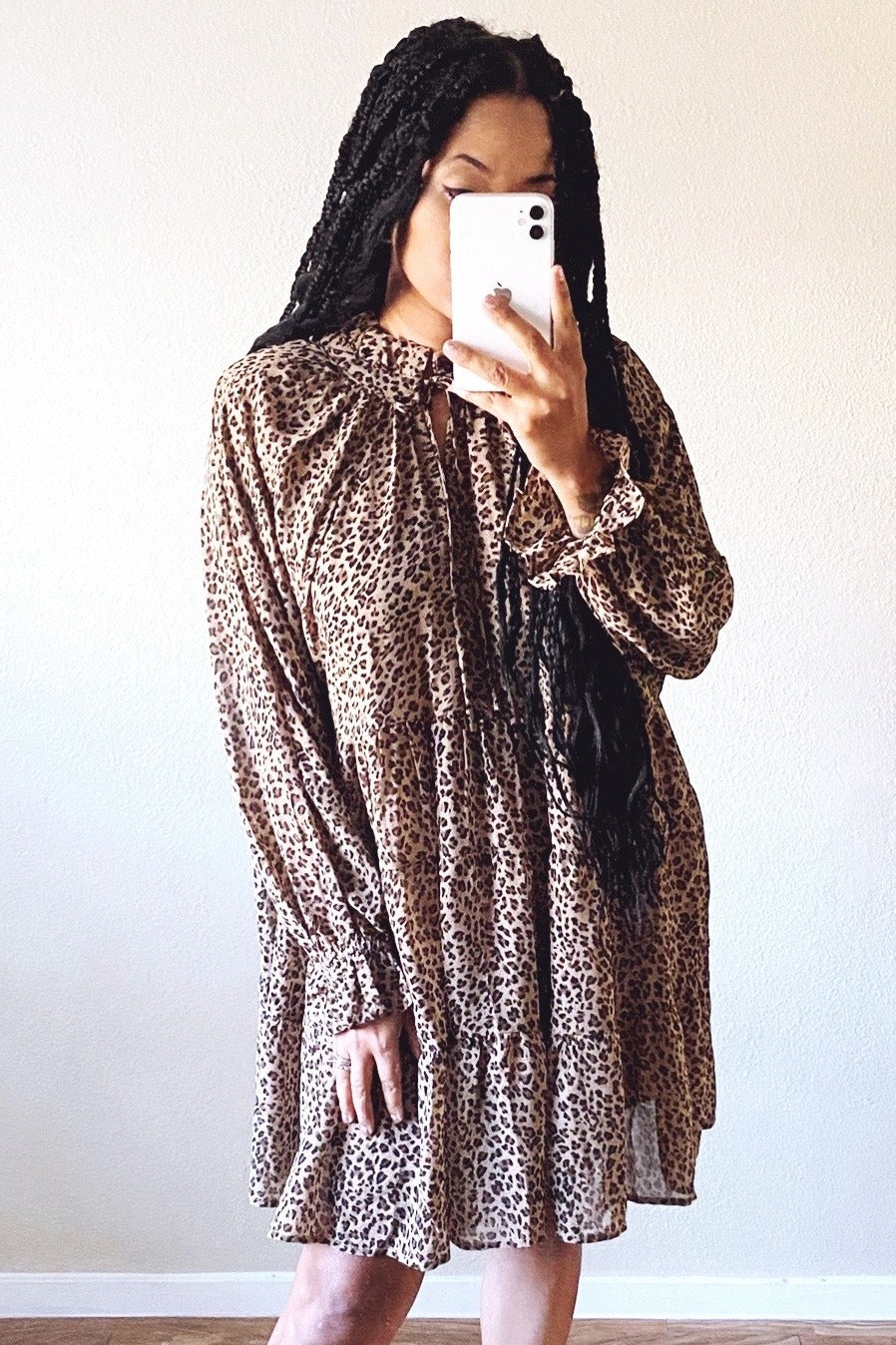 Cream Floral Chiffon Ruffle Hem Long Sleeve Dress by PinkBlush