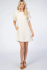 Cream Frayed Trim Back Keyhole Linen Maternity Dress PinkBlush 