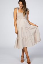 Flowy Bow Strap Tiered Maternity Midi Dress by PinkBlush (view 4 of 13)
