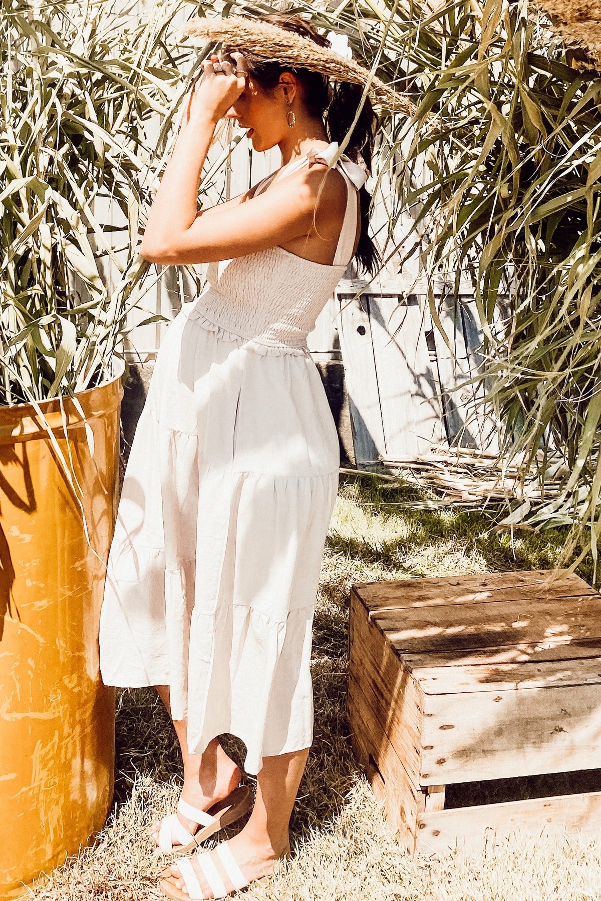Flowy Bow Strap Tiered Maternity Midi Dress by PinkBlush (view 9 of 13)