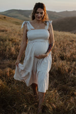 Flowy Bow Strap Tiered Maternity Midi Dress by PinkBlush (view 2 of 13)