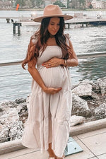 Flowy Bow Strap Tiered Maternity Midi Dress by PinkBlush (view 1 of 13)