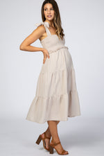 Flowy Bow Strap Tiered Maternity Midi Dress by PinkBlush (view 5 of 13)