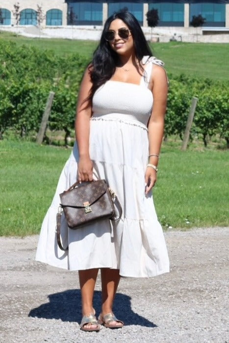 Day Cocktail Tiered Midi Dress with Bow Straps by PinkBlush (view 6 of 9)