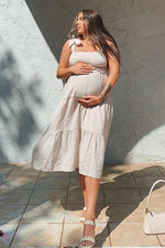Flowy Bow Strap Tiered Maternity Midi Dress by PinkBlush (view 3 of 13)