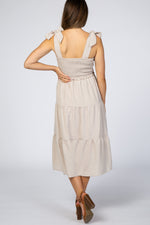 Flowy Bow Strap Tiered Maternity Midi Dress by PinkBlush (view 6 of 13)