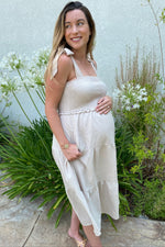 Flowy Bow Strap Tiered Maternity Midi Dress by PinkBlush (view 10 of 13)