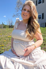 Flowy Bow Strap Tiered Maternity Midi Dress by PinkBlush (view 11 of 13)