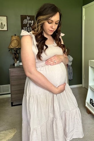Flowy Bow Strap Tiered Maternity Midi Dress by PinkBlush (view 12 of 13)