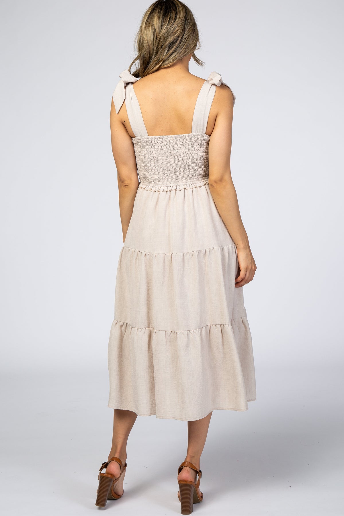Day Cocktail Tiered Midi Dress with Bow Straps by PinkBlush (view 3 of 9)