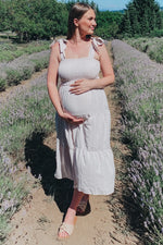 Flowy Bow Strap Tiered Maternity Midi Dress by PinkBlush (view 7 of 13)