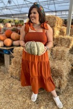 Rust Bow Strap Tiered Maternity Midi Dress by PinkBlush (view 15 of 19)