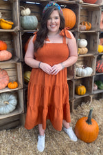 Rust Bow Strap Tiered Midi Dress by PinkBlush (view 6 of 6)