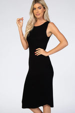 Black Ribbed Sleeveless Midi Dress PinkBlush 