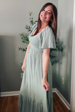 Light Olive Smocked V-Neck Midi Dress by PinkBlush