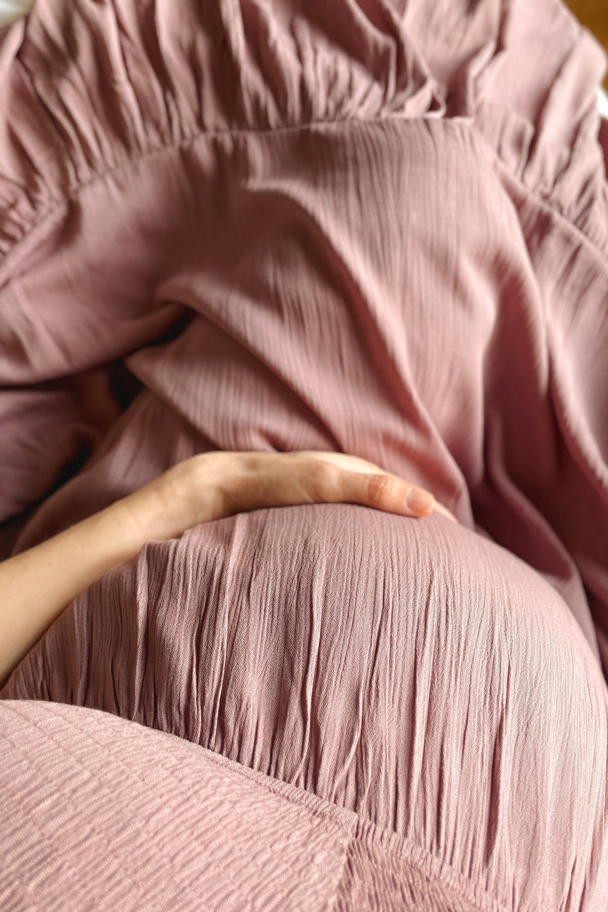 Mauve Smocked V-Neck Maternity Midi Dress by PinkBlush at Everetts Place