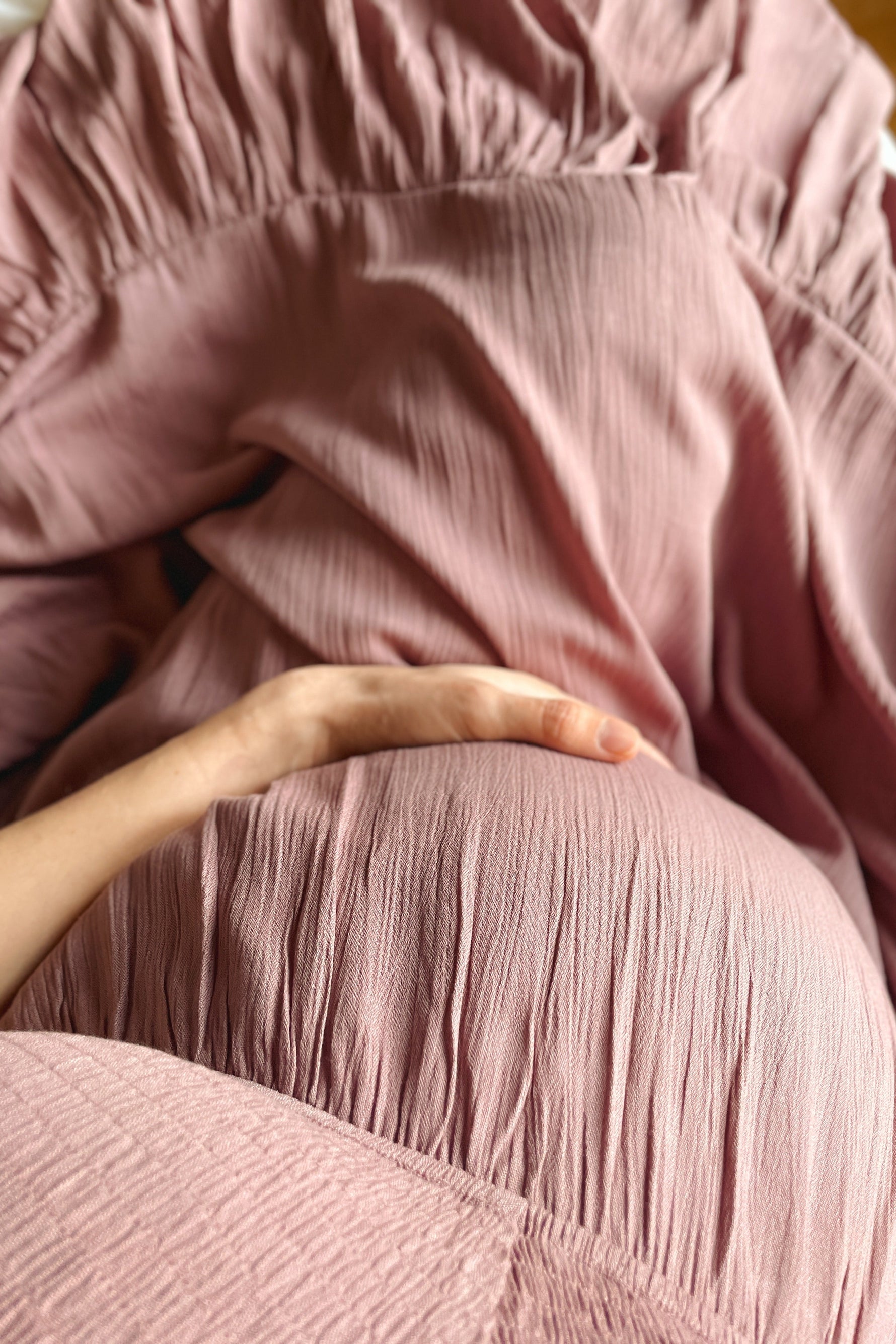Mauve Smocked V-Neck Maternity Midi Dress by PinkBlush at Everetts Place