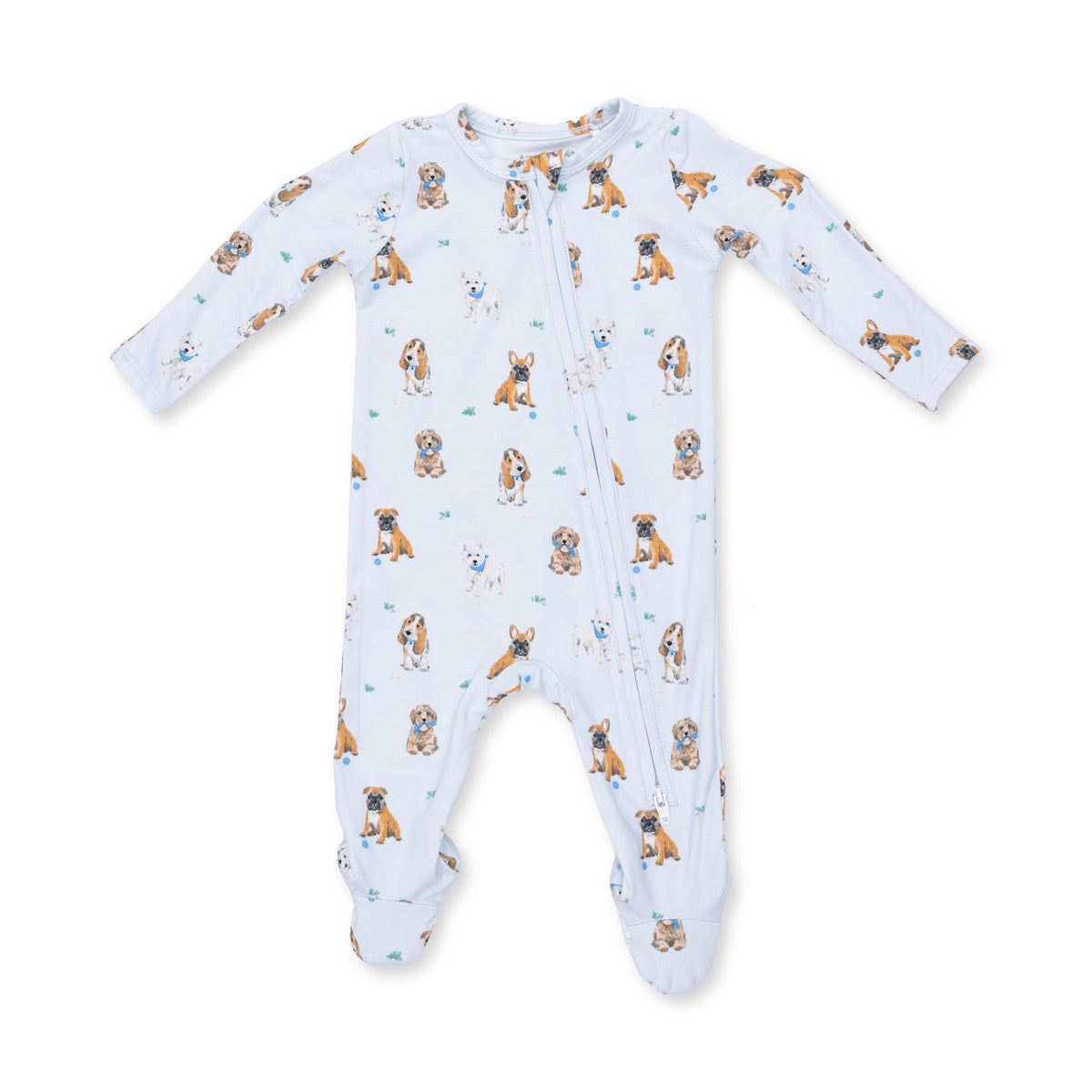 Viscose Bamboo 2-Way Zipper Footie - Bestie Dogs Blue by Angel Dear (view 2 of 4)