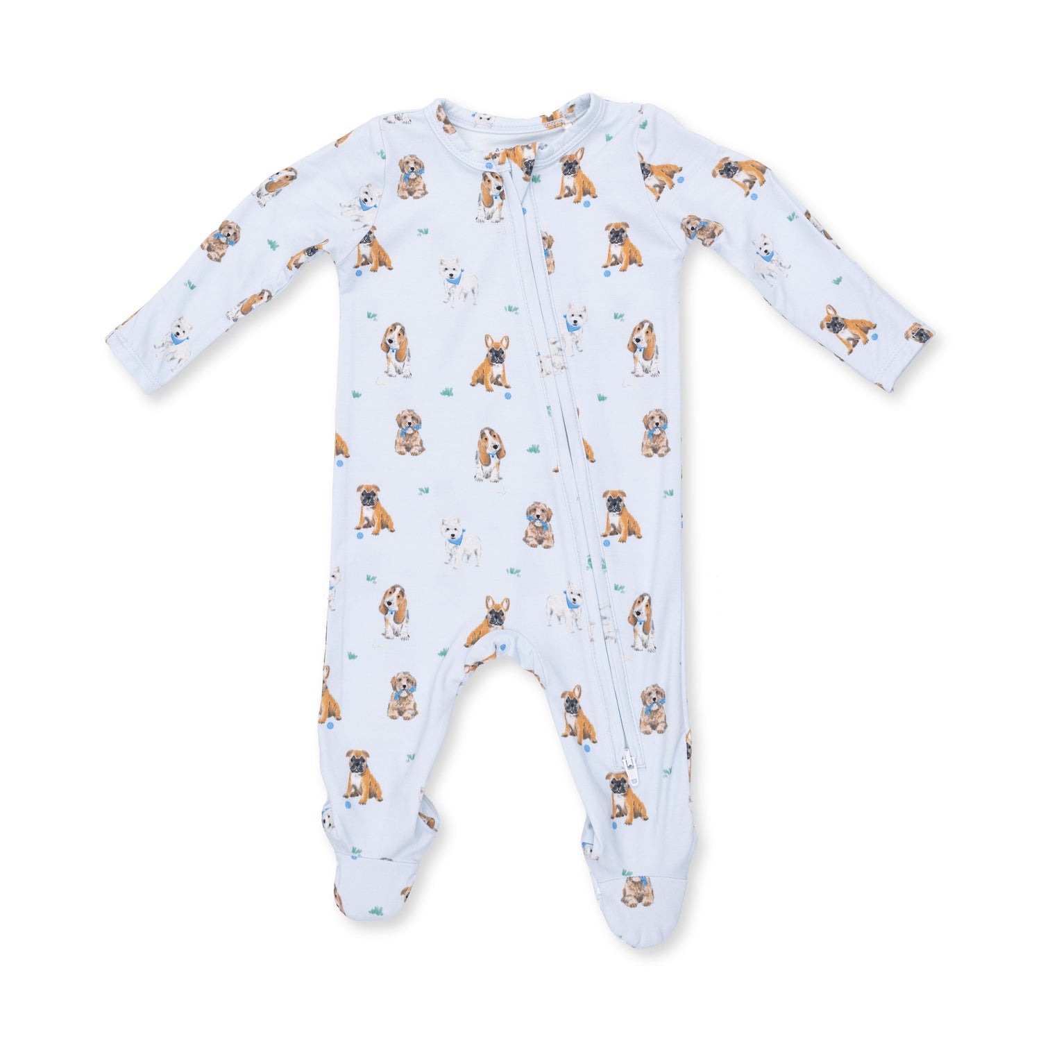 Viscose Bamboo 2-Way Zipper Footie - Bestie Dogs Blue by Angel Dear (view 2 of 4)