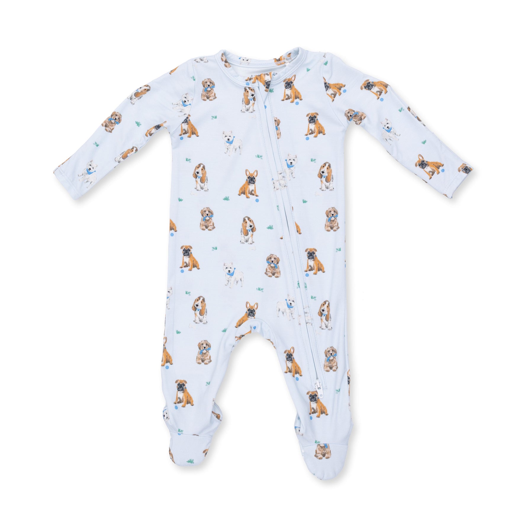 Viscose Bamboo 2-Way Zipper Footie - Bestie Dogs Blue by Angel Dear (view 2 of 4)