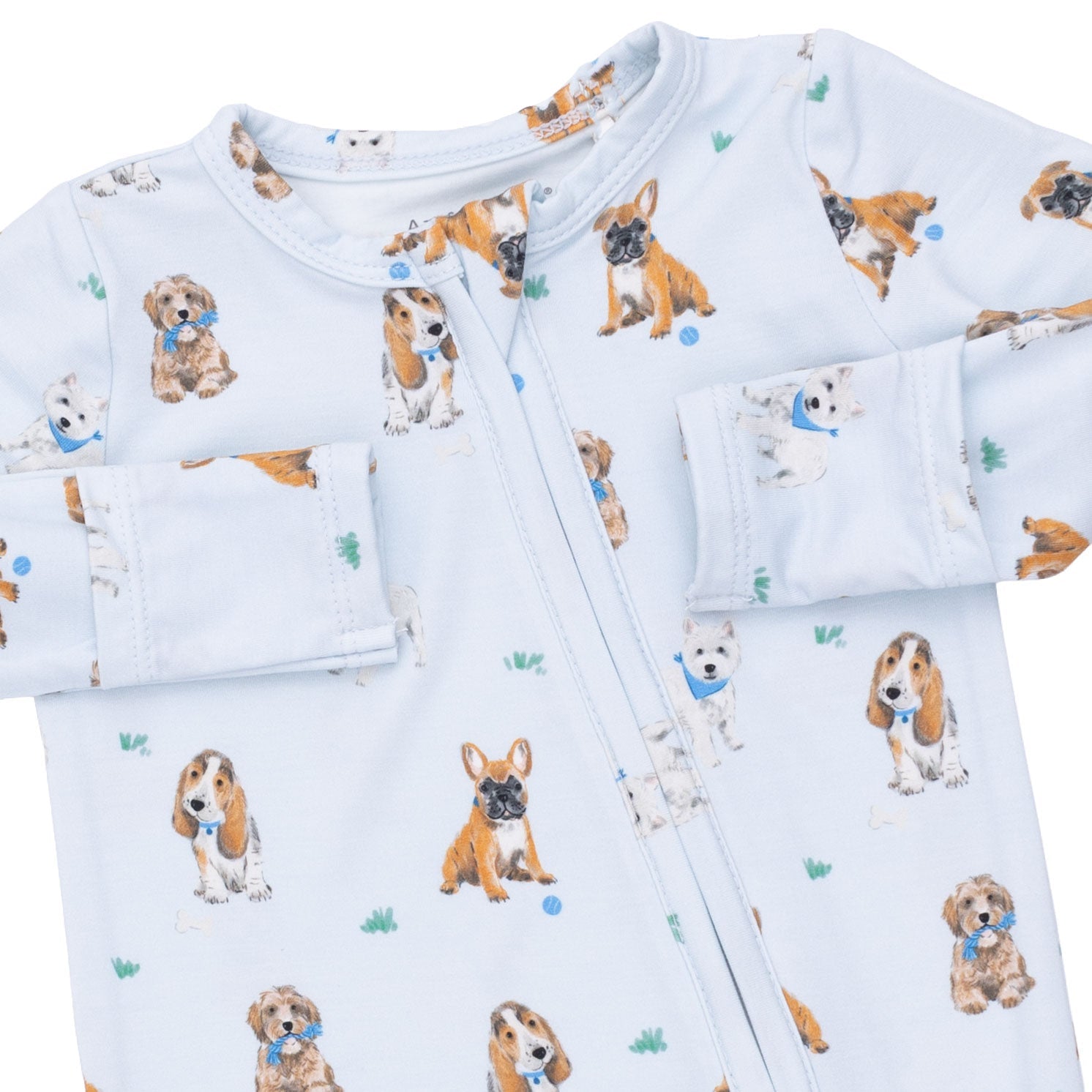 Viscose Bamboo 2-Way Zipper Footie - Bestie Dogs Blue by Angel Dear (view 4 of 4)