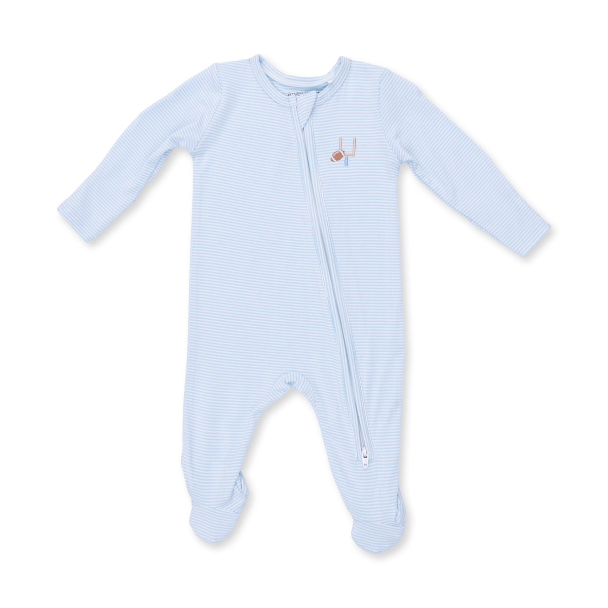 Football Blue Micro Stripe - 2 Way Zipper Footie by Angel Dear (view 2 of 5)