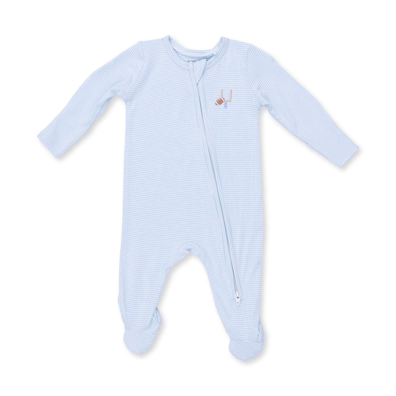 Football Blue Micro Stripe - 2 Way Zipper Footie by Angel Dear (view 2 of 5)