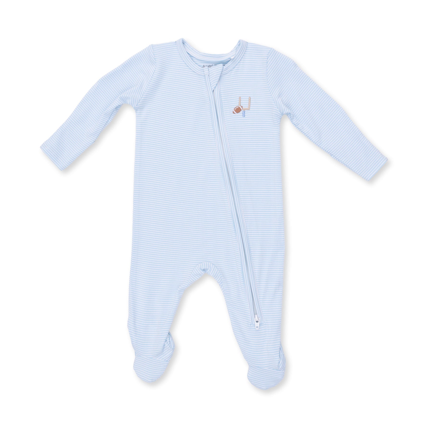Football Blue Micro Stripe - 2 Way Zipper Footie by Angel Dear (view 2 of 5)