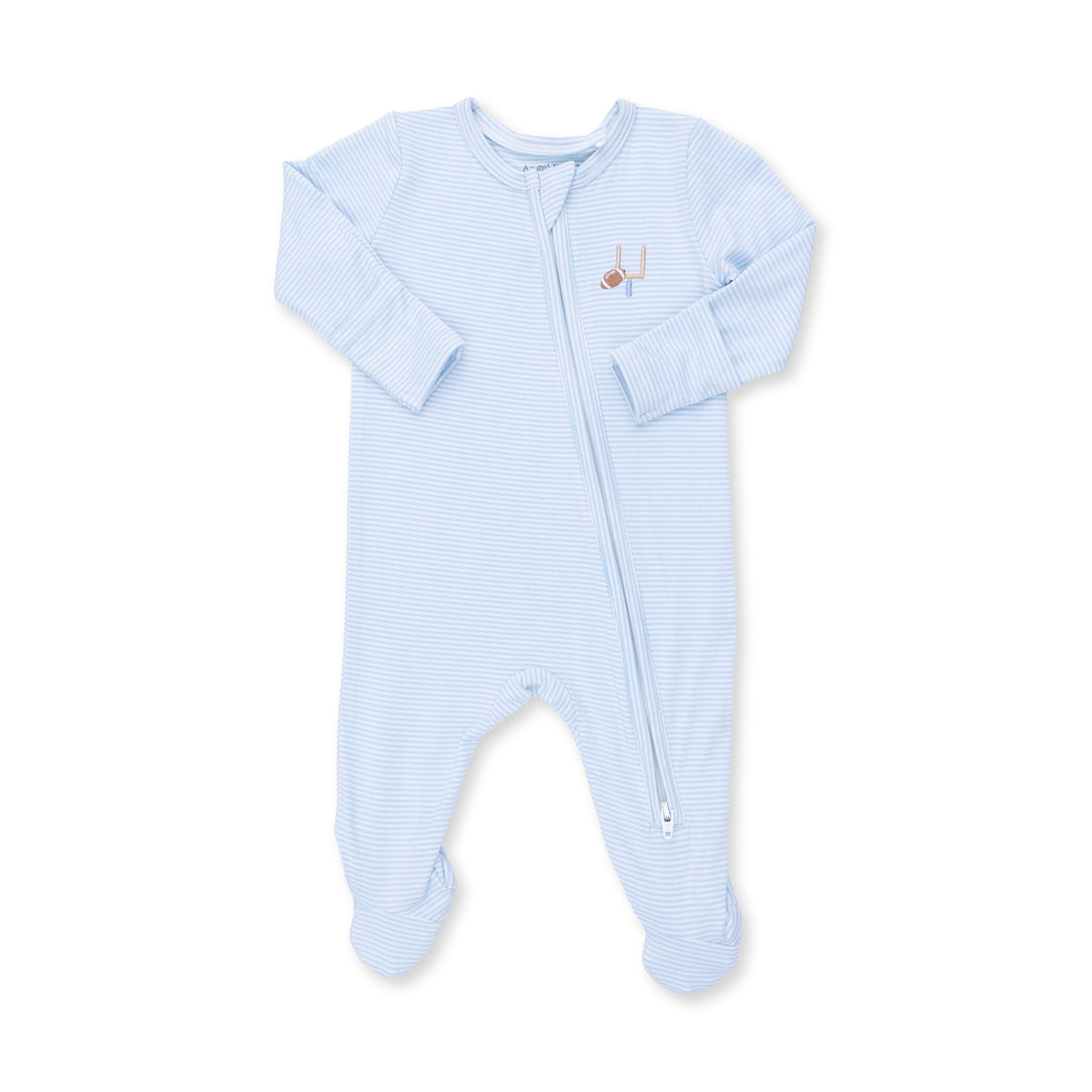 Football Blue Micro Stripe - 2 Way Zipper Footie by Angel Dear (view 3 of 5)