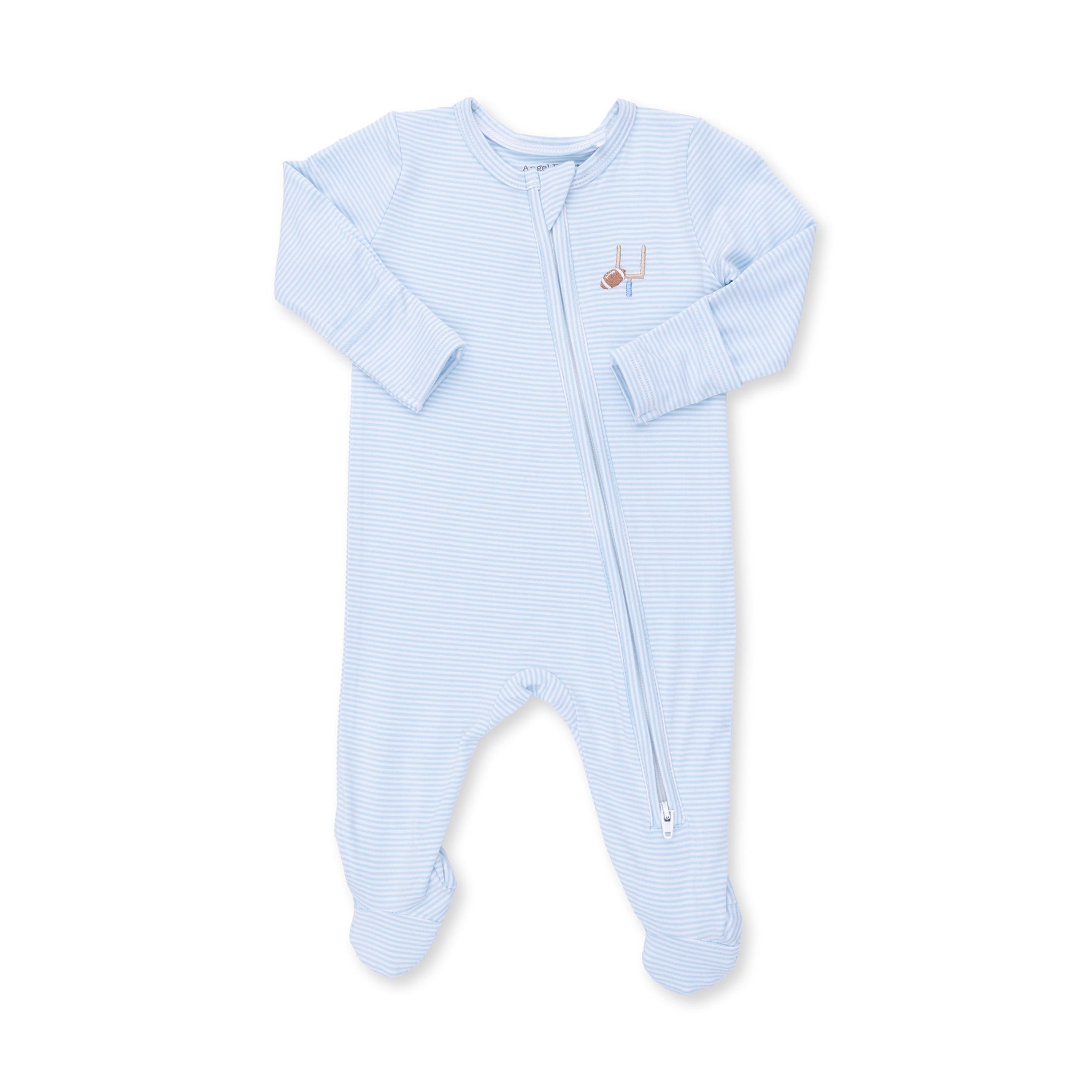 Football Blue Micro Stripe - 2 Way Zipper Footie by Angel Dear (view 3 of 5)