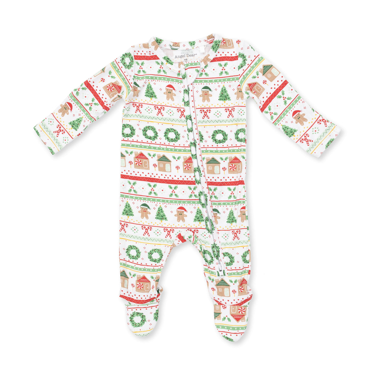 Baby footie pajamas in a gingerbread fair isle print with two-way zipper, fold-over cuffs and footed grippers