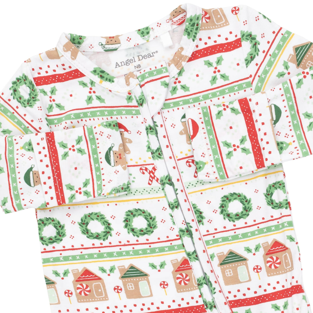 Gingerbread Fair Isle Uni - 2 Way Zipper Footie by Angel Dear