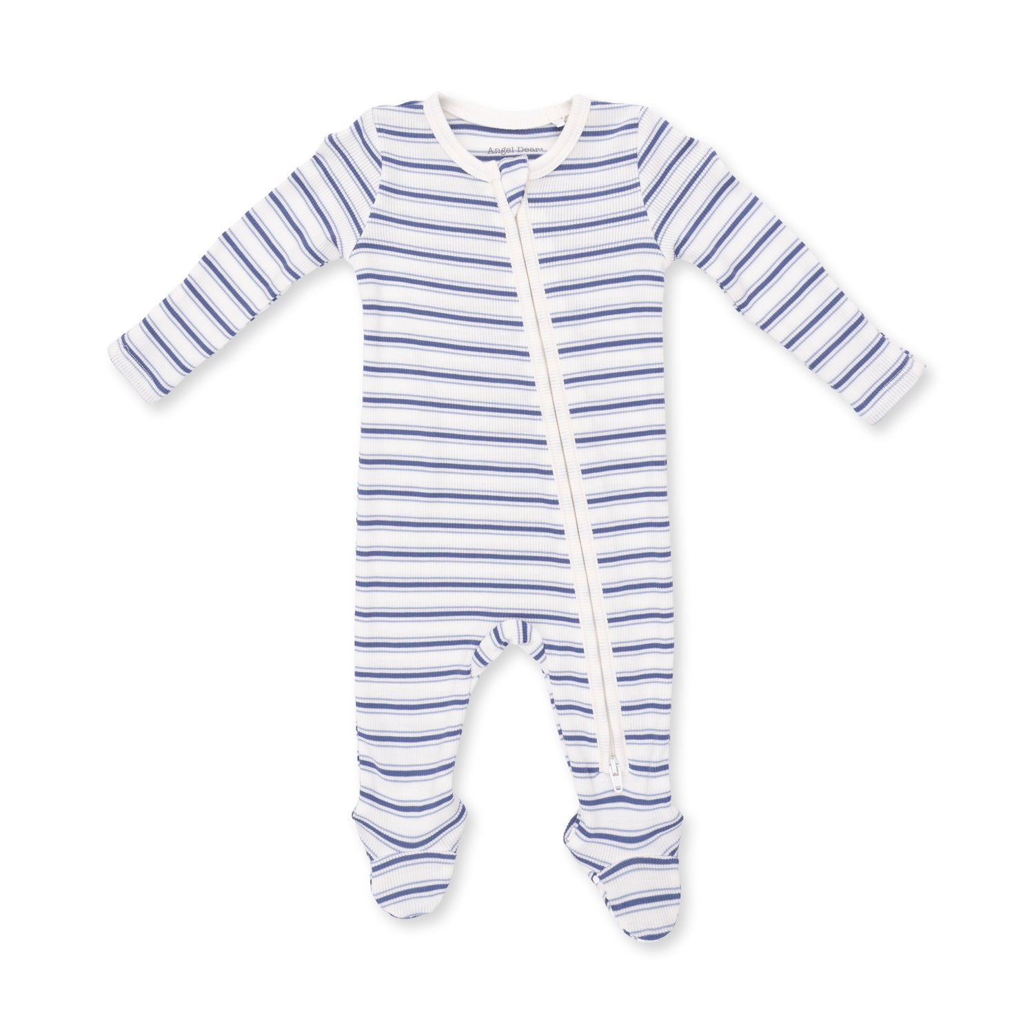 Vintage Stripe Blue - 2 Way Zipper Footie by Angel Dear (view 2 of 4)