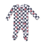 Heart Tattoo Check Black - 2 Way Zipper Footie by Angel Dear