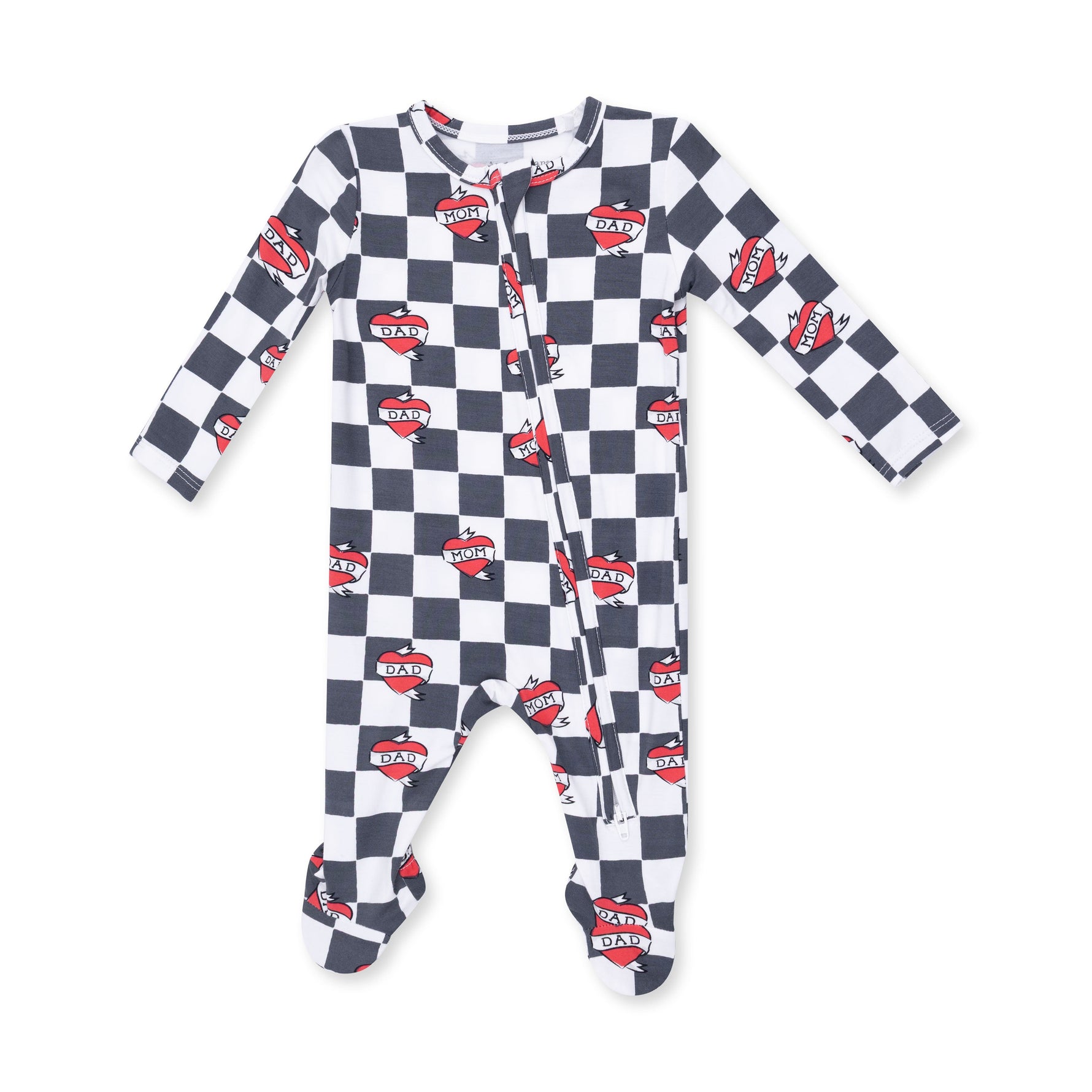 Heart Tattoo Check Black - 2 Way Zipper Footie by Angel Dear