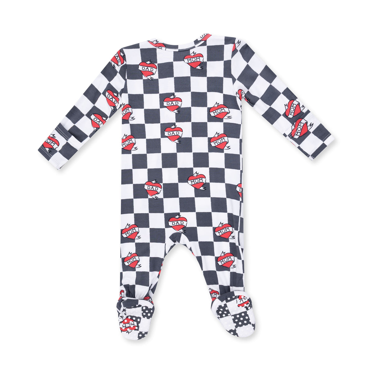 Heart Tattoo Check Black - 2 Way Zipper Footie by Angel Dear