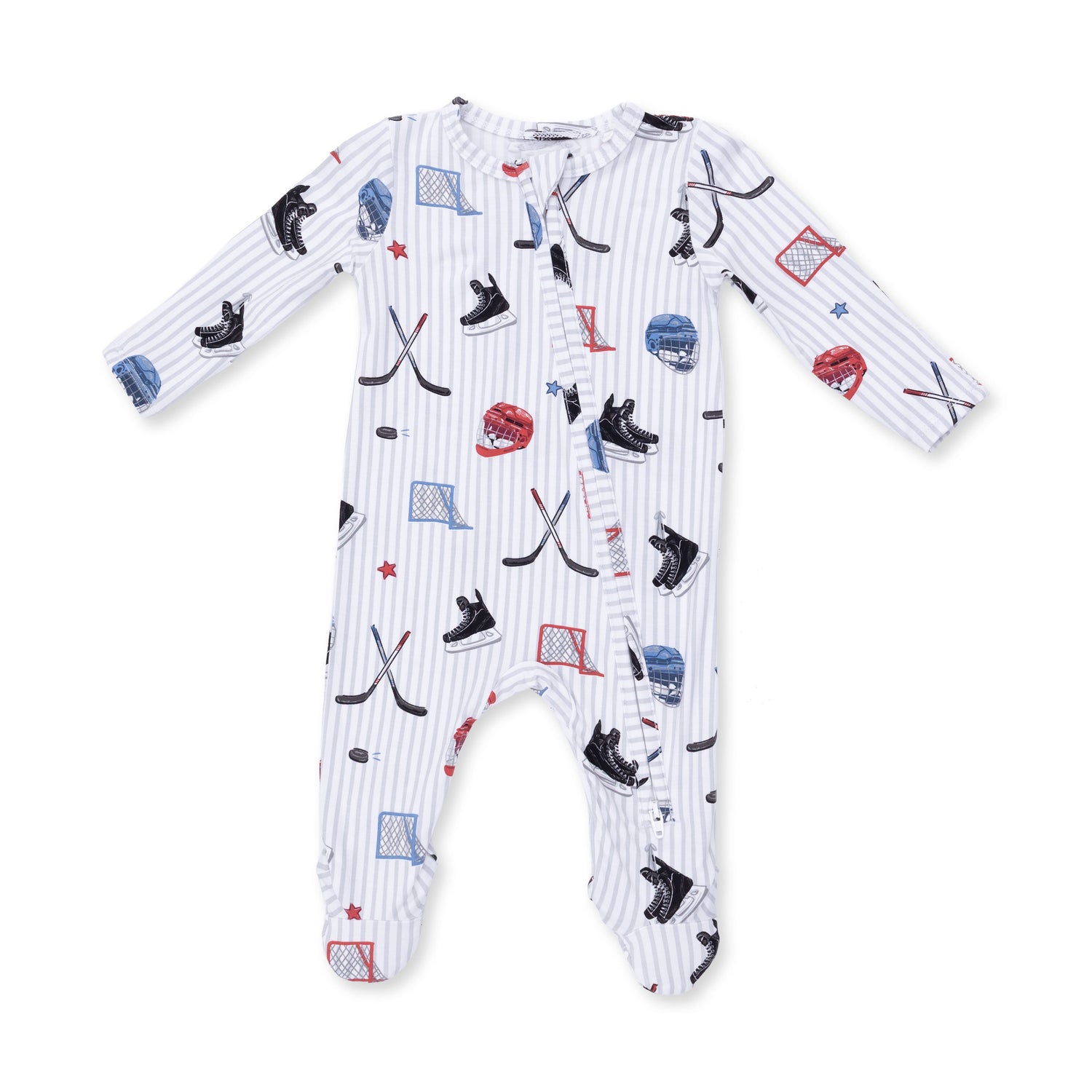 Hockey Stripe Viscose from Bamboo Footie Pajamas, 2-Way Zipper