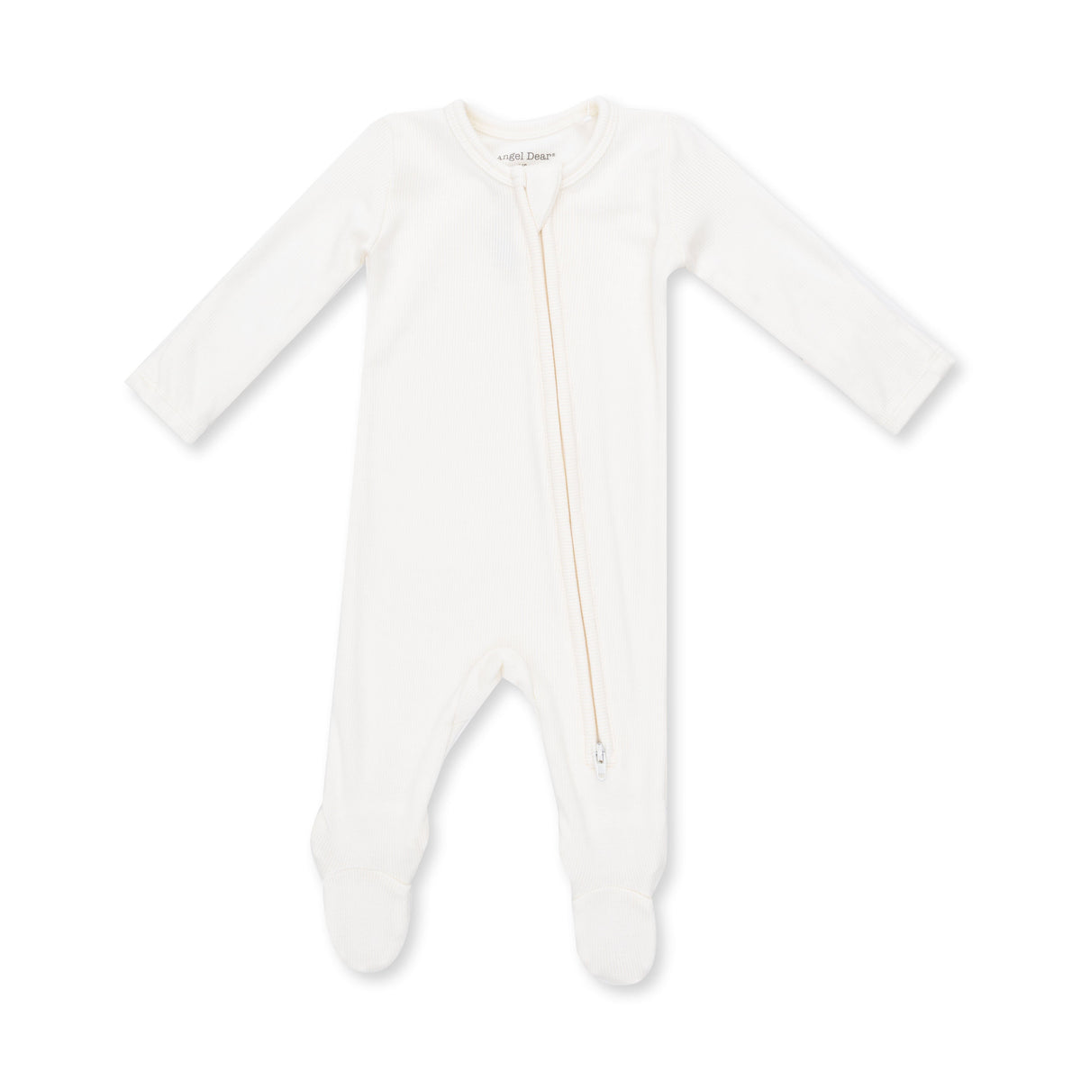 Baby footie pajamas in solid snow white with two-way zipper, fold-over cuffs and footed legs