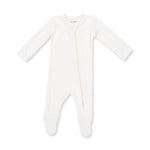 Baby footie pajamas in solid snow white with two-way zipper, fold-over cuffs and footed legs