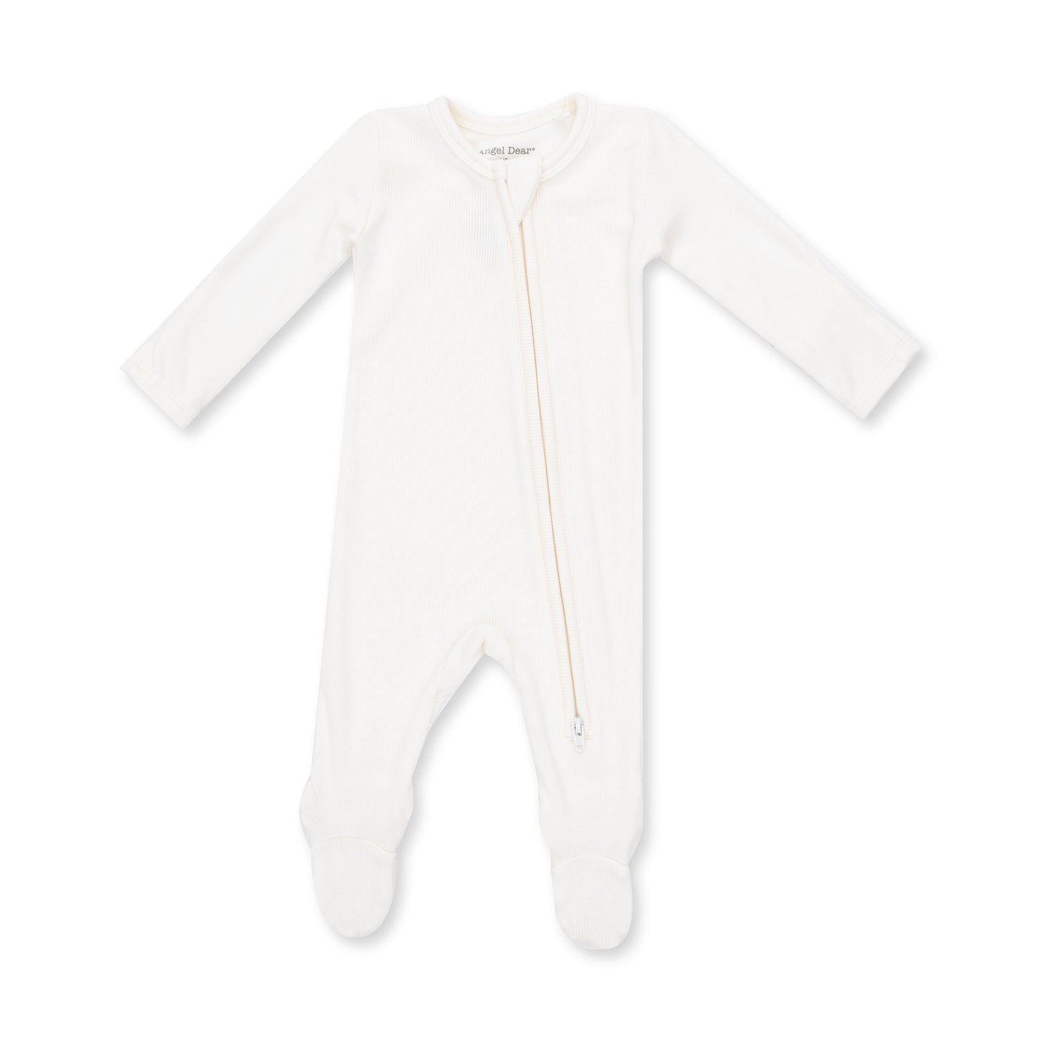 Baby footie pajamas in solid snow white with two-way zipper, fold-over cuffs and footed legs