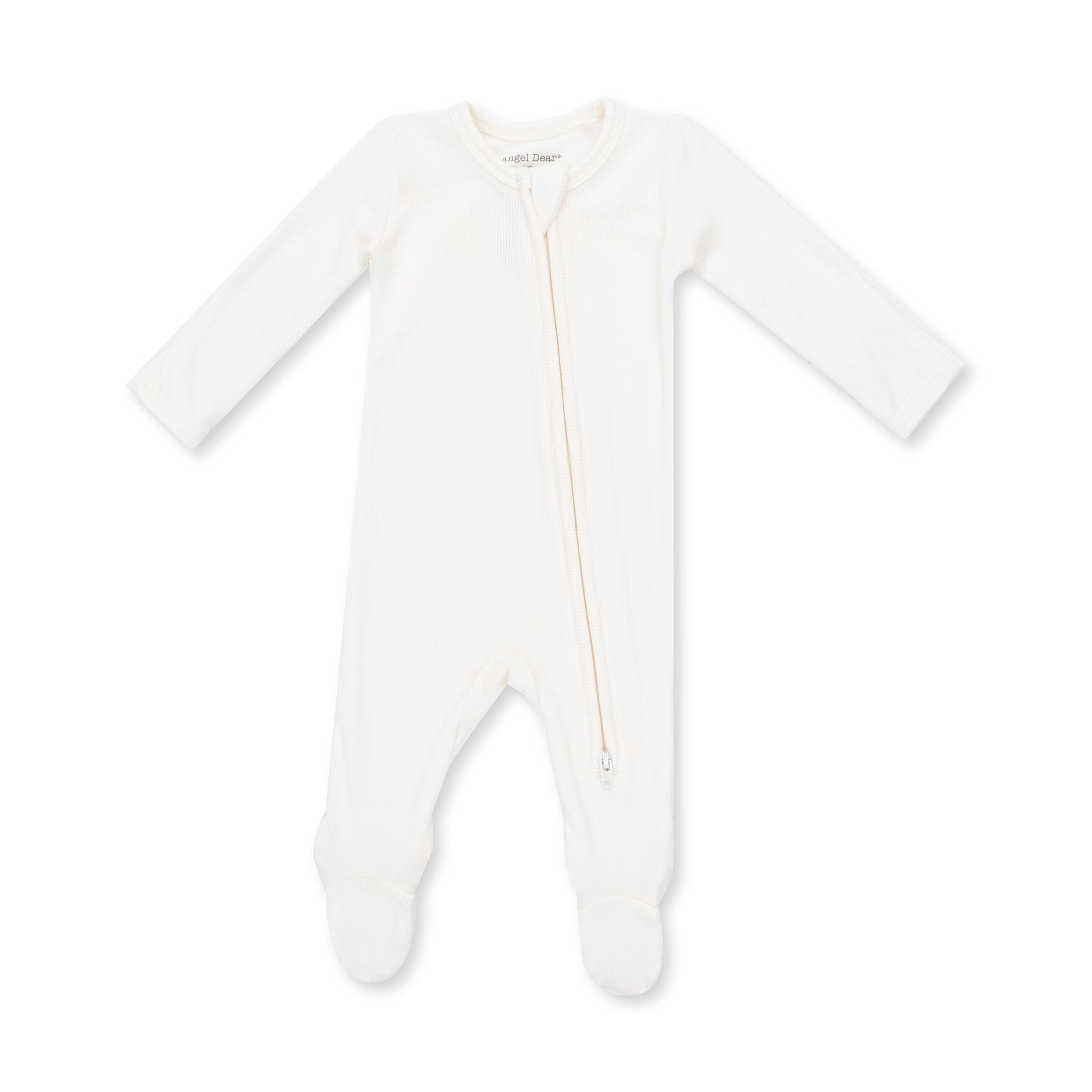 Baby footie pajamas in solid snow white with two-way zipper, fold-over cuffs and footed legs