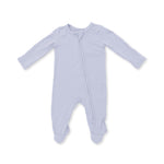 Baby footie pajamas in a solid muted shade with a full-length two-way zipper and footed legs