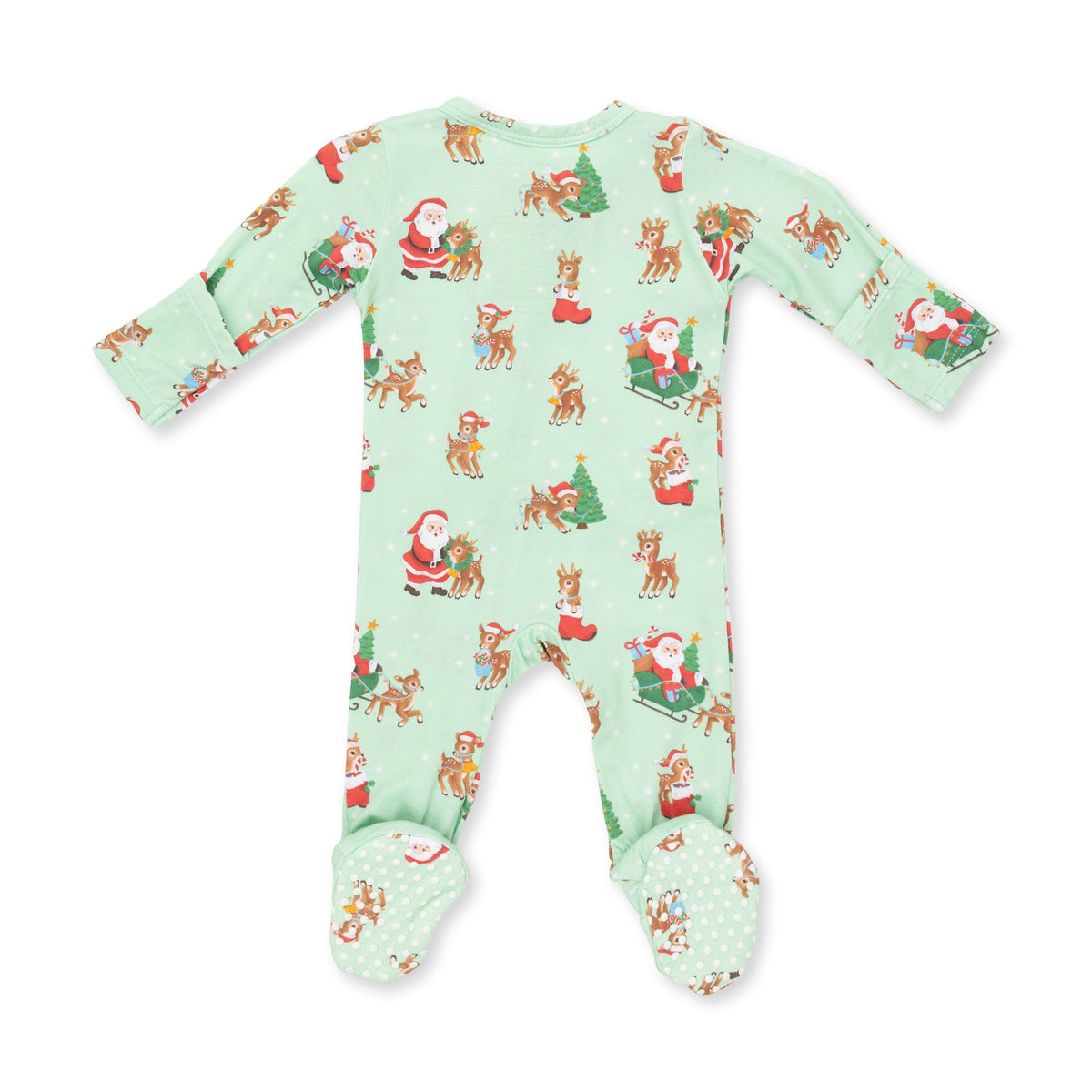 Vintage Reindeer & Santa Uni - 2 Way Zipper Footie by Angel Dear
