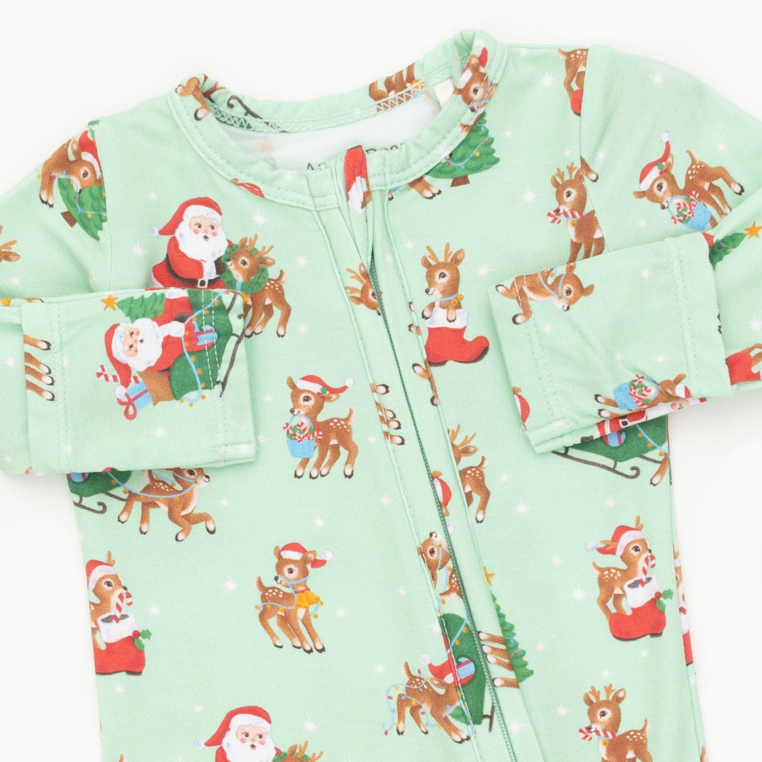 Vintage Reindeer & Santa Uni - 2 Way Zipper Footie by Angel Dear