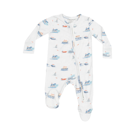 2 Way Zipper Footie Bubbly Tugboats Angel Dear Collection.