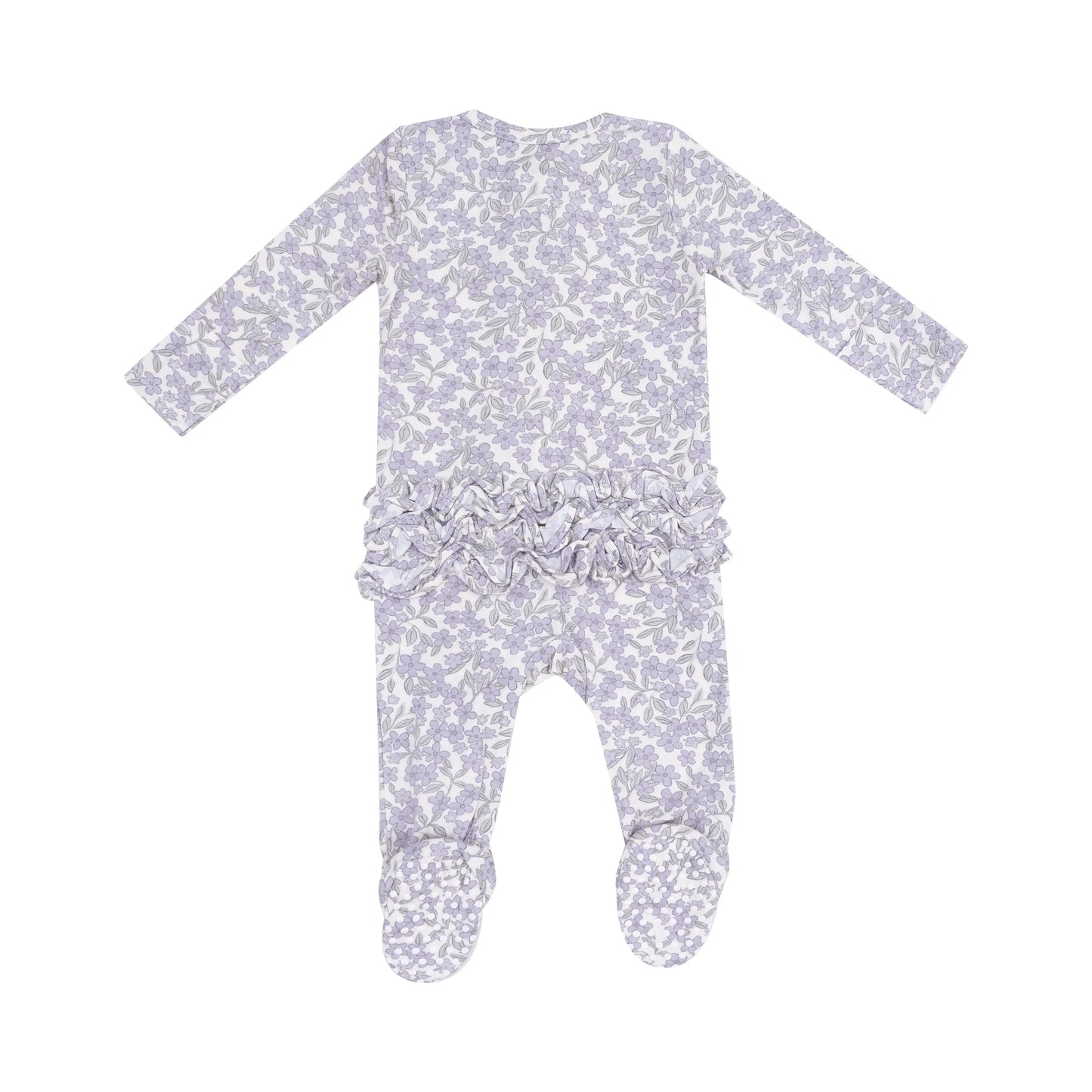 2 Way Zipper Ruffle Back Footie Forget Me Not Floral.