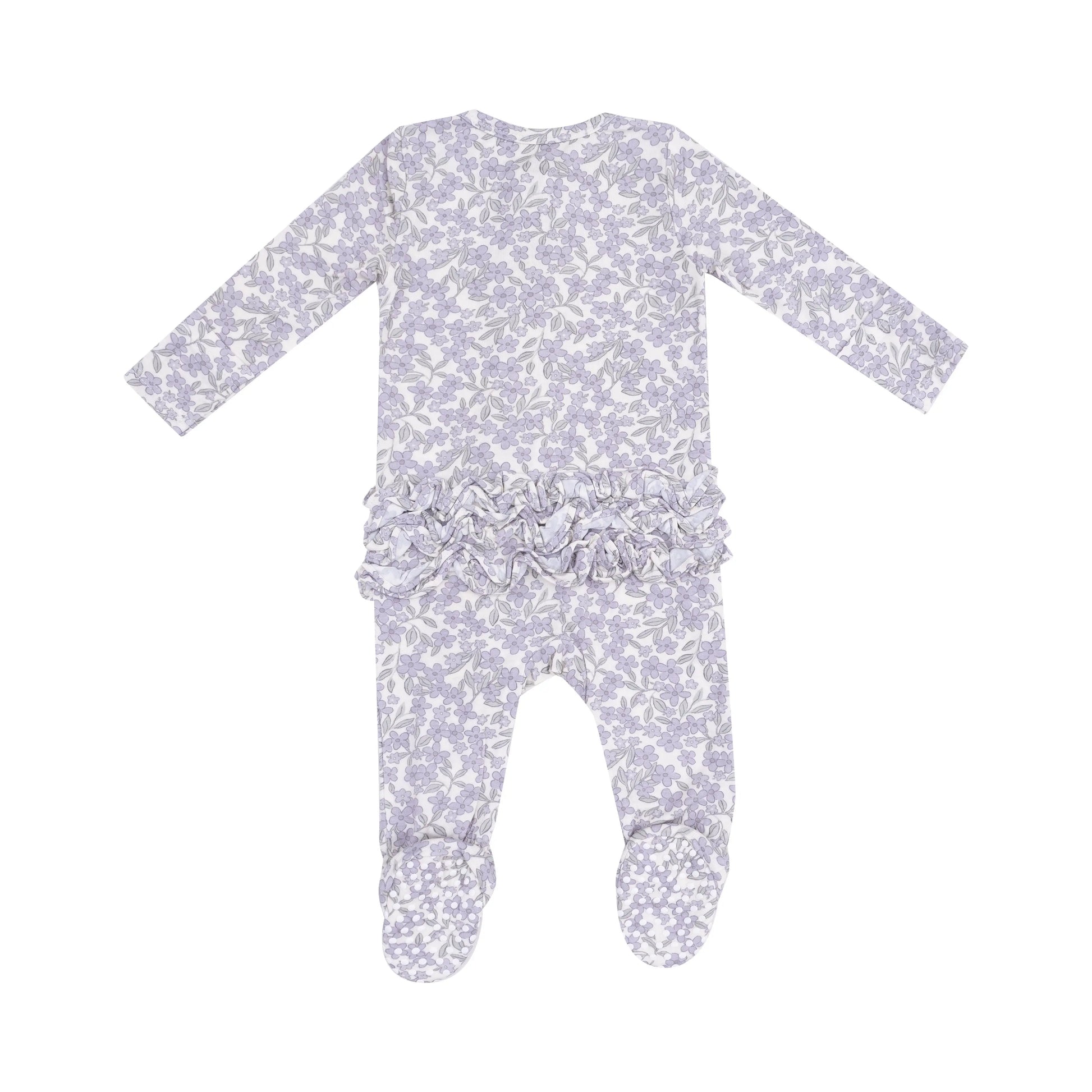 2 Way Zipper Ruffle Back Footie Forget Me Not Floral.