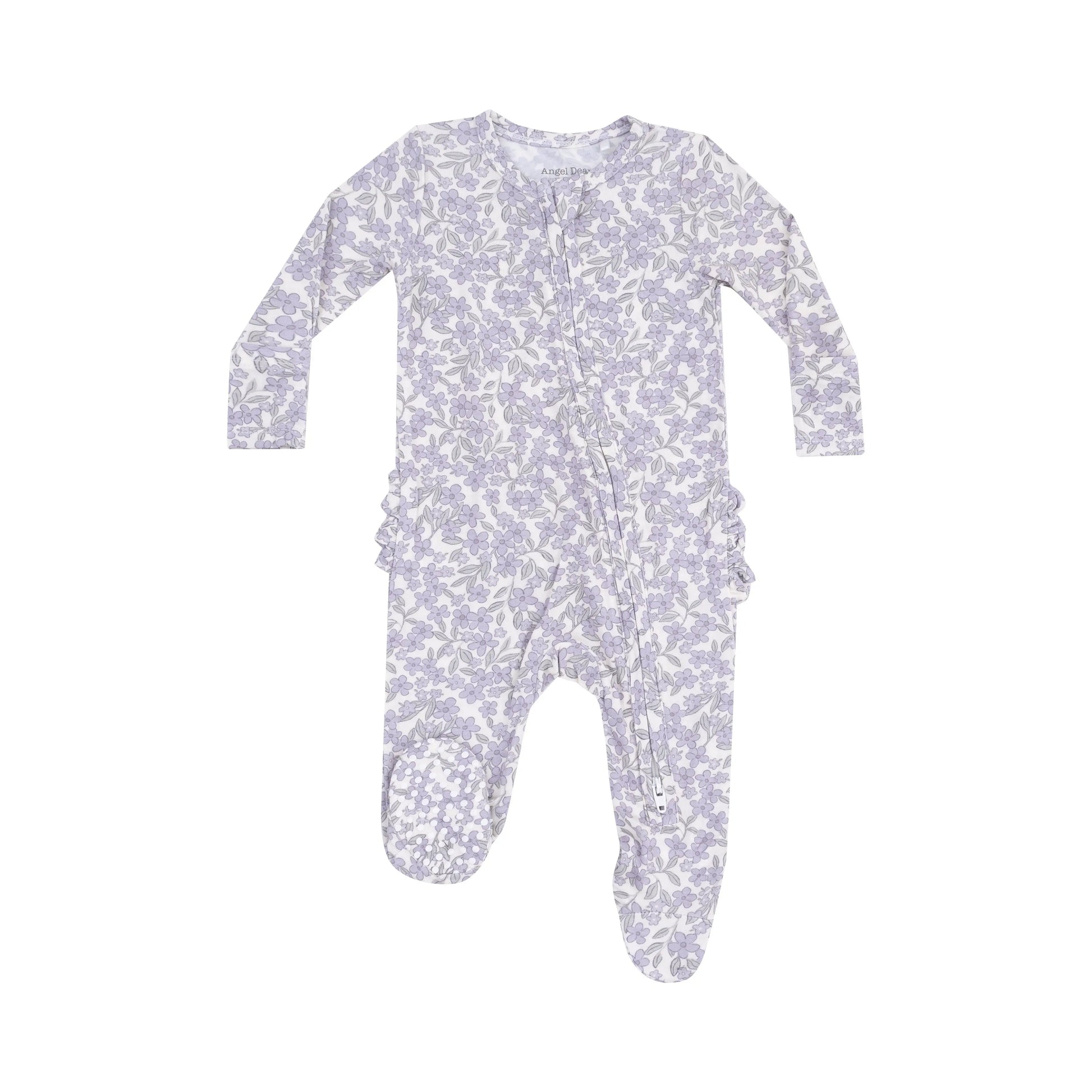 2 Way Zipper Ruffle Back Footie Forget Me Not Floral.