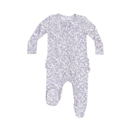 2 Way Zipper Ruffle Back Footie Forget Me Not Floral.