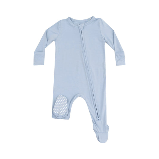2 Way Zipper Footie Solid Blue Fog.